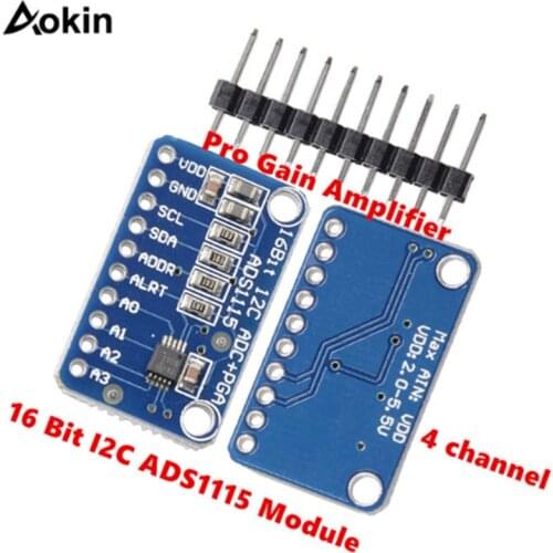Aokin ADS1115 16 Bit 4 Channel I2C IIC Analog-to-Digital ADC PGA Converter with Programmable Gain Amplifier Board For Arduino