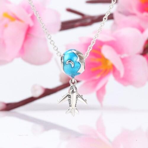 Bewill S925 Sterling Silver New Aviation Airplane Pendant Jewelry Fit Original Charms Necklace