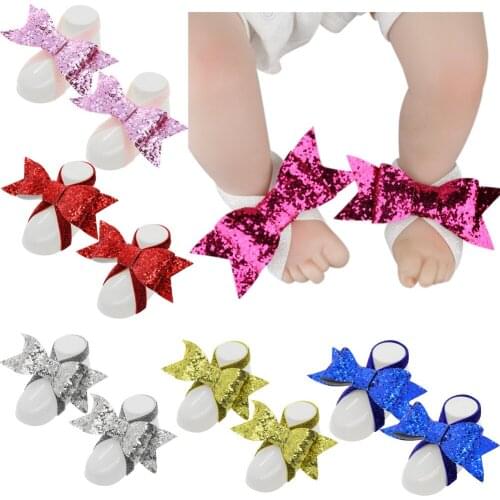 Nishine 2pcs/pair Fashion Newborn Toddler Shining Glitter Sequin Bows Barefoot Sandals Baby Girls Bowknot Barefoot Shoes Gifts
