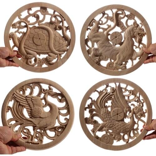 Wood Applique Wood Furniture Decoration Wood Decal Unpainted Onlay Flower Long Wooden Walls Home Decoration Window Decoration