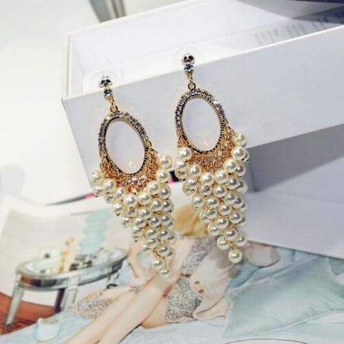 Statement Luxurious White Simulated Pearl Zircon Long Earrings For Women Bijoux Fashion Jewelry Wedding Big Earings