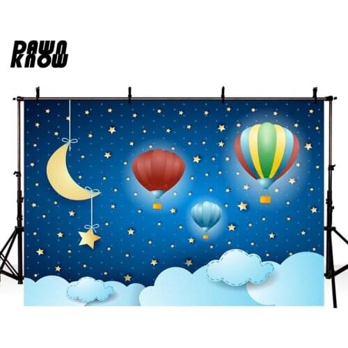 DAWNKNOW Cartoon Night Sky Photography Background Birthday Party Photocall Hot-air Balloon Backdrop Children Photo Studio lv663
