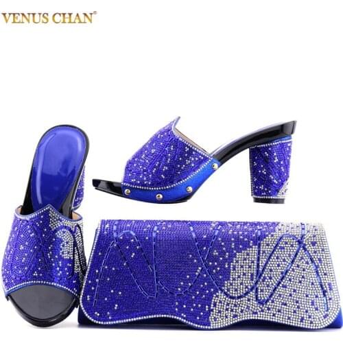 Italian Women Shoes and Bag to Match African Design with Shinning Crystal Matching Shoes and Bag Set for Royal Party
