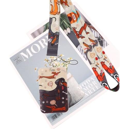 JY184 Cartoon Dachshund Lanyard Credit Card ID Holder Badge Bus Business Card Cover Badge For Dog Lovers