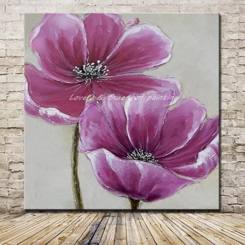 Hand Painted Modern Abstract Pink Flowers Oil Painting On Canvas Wall Art Pictures For Living Room Home Decoration Pop Art Gift