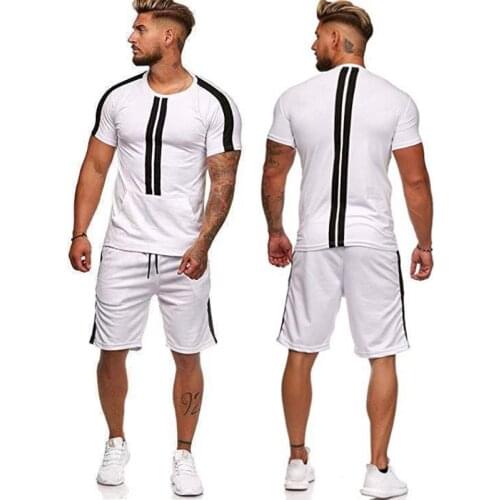 Summer Fitness Sport Set Men Casual Tracksuit Training Gym Suit Breathable Short Sleeve Shirt+Running Shorts Set Sportswear Xxxl