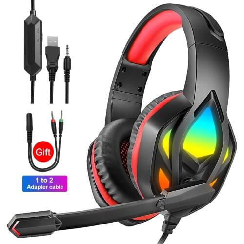 Colorful Led Stereo Bass Headphones Flexiable Microphone Noise Cancelling Gaming Headset For Computer Game XBox PS4 PS5 Fifa 21