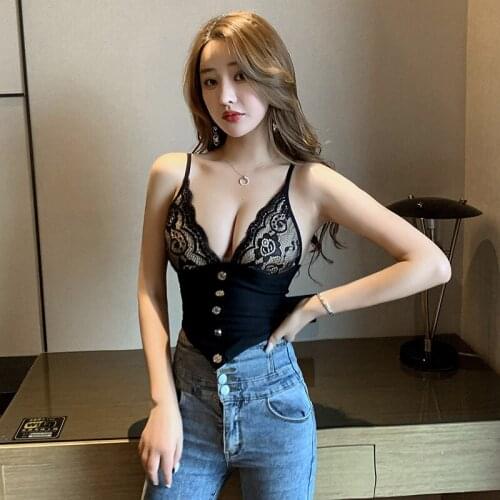 Lace Camisole Top for Woman Deep V-neck Inner Wear Outer Wear Sexy Bra Camis Tank Top Black