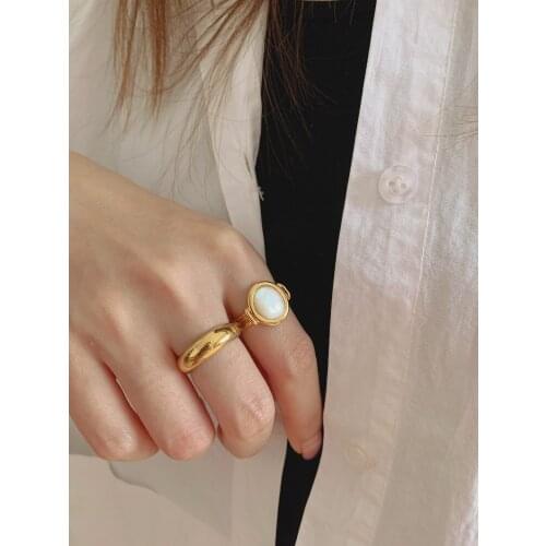 Brass With 18 K Gold Natural Shell Statement Rings Women Wedding Jewelry Punk Party Designer Club Cocktail Party Japan Korea