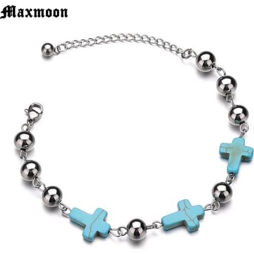 Maxmoon Crucifix Jesus Christian Women Men Horizontal Sideways Cross Bracelets for Stainless Steel Bracelet Bridesmaids Gift