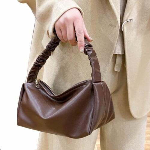 French Style Mini Shoulder Bags Vintage Hobo Bag Soft Leather Zipper Handbag Retro Clutches Purse Simple Design Women Hand Bag