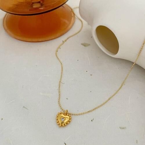 Monlansher Cute Heart with Zircon Beads Edging Pendant Necklace Gold Color Copper Beads Chain Necklace Vintage Necklaces Jewelry