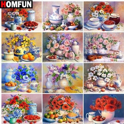 HOMFUN 3D Diamond Painting "Flower tea set fruit" DIY Full Rhinestones Drill Cross-stitch Kits Square Round Diamond Embroidery