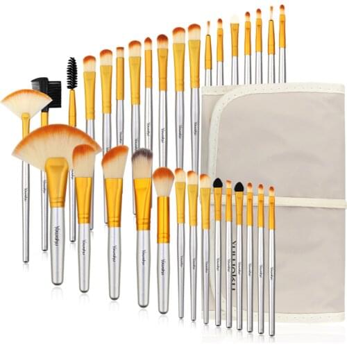 Vander Professional 32pcs Makeup Brushes Set Beauty Cosmetic Tools Champagne Lip Eyeshadow Blush Blending Make up Brushes w/Bag