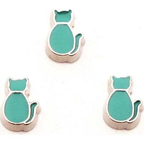 Newest 10pcs/lot Metal Enamel Blove Cats Floating Charms For Glass Memary Lockets Necklace DIY Jewelry