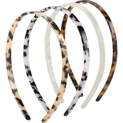 New Women Elegant Black Brown Leopard Print Headband 0.8cm Simple Plastic Headband Head Hoop Hair Band Girls Hair Accessories
