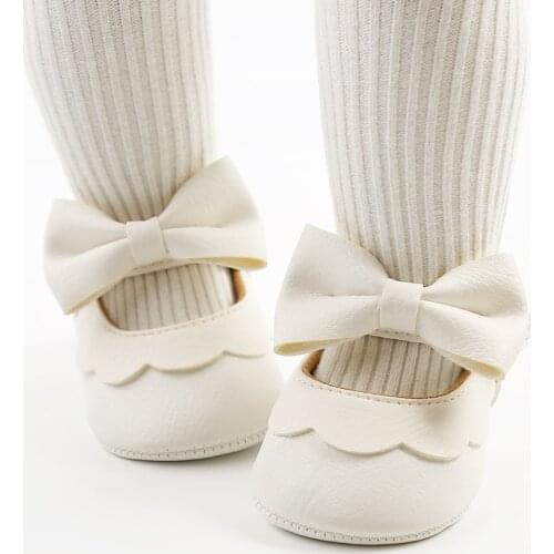 Newborn Baby Girls Crib Shoes Anti-slip Soft Sole BowKnot Shoes Solid Leather Princess Flat Shoes Cute First Walker for Baby
