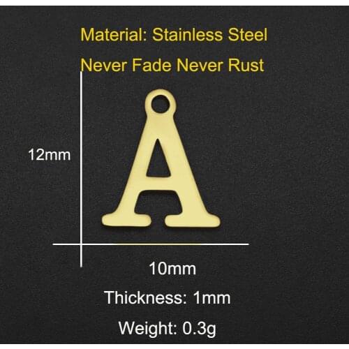5pcs/lot 316L Stainless Steel High Polished Gold Color A-Z 26 Initial Letter Charm Pendant Fit DIY Chain Necklace Jewelry Making