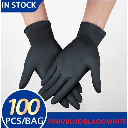 100pcs Nitrile Disposable Black Gloves Waterproof Powder Free Glove Garden Household Kitchen Laboratory Cleaning Food Work Glove