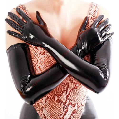 Womens Sexy Long Latex Ammonia Gloves Female Fetish Shiny Metallic Glove High Quality Mens Fantasy Ladies Cosplay Accessories