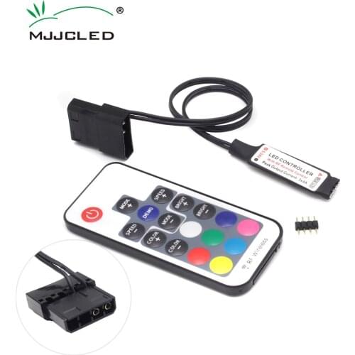 MJJC SATA RGB Led Controller 12V DC 5050 RF17 Keys Remote Wireless Large 4Pin Controler for PC Fan Computer Case Strip Lighting