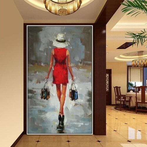 Handmade Fashion Art Oil Painting Sexy Portraits Art Beautiful Sexy Shopping Lady Picture Wall Art Girl Picture Home Decor