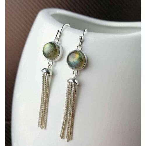 New S925 pure silver original fashion OL natural long moonlight stone Tassel Earrings wholesale lady earrings wholesale