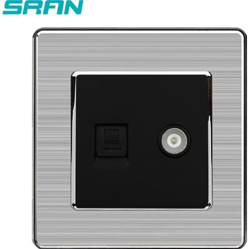 SRAN new Factory Outlet Wall Weak Power Socket TV & Computer Dual Socket Material Universal Stainless steel panel material