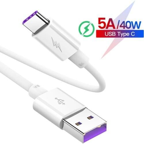 5A Fast Charge USB Type C Cable For Samsung S20 S9 S8 Xiaomi Huawei P30 P40 Mate 30 Mobile Phone Charging Wire White Cable 1M/2M