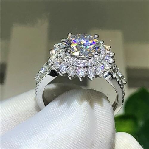 Gorgeous Silver Color Sunflower Shaped Women Wedding Rings Dazzling Crystal Zirconia Fashion Proposal Ring Jewelry