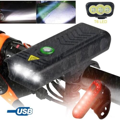 Waterproof MTB Bike Light USB Rechargeable 3*LED Bicycle Lamp Front Cycling Flashlight for Night Safety Riding