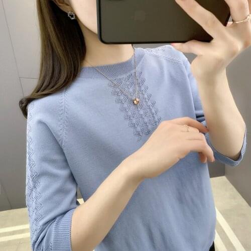 2021 Promotion Sale 19838 (6 (4) Ranked No. 7) Make Ice Hemp Hollow Out 7 Minutes of Sleeve Round Collar Knitted Turtleneck 46