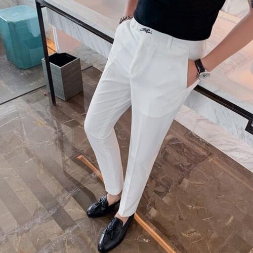 Embroidery Groom Wedding Dress Mens Formal Suit Pants White and Black Stage Performance Banquet Business Social Slim Trousers