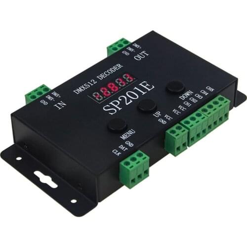 WS2812B WS2811 DMX to SPI Controller Decoder, W/ 99 Color Modes, SP201E 5 Channel DMX 512 RGB WW Decoder Controller for SK6812