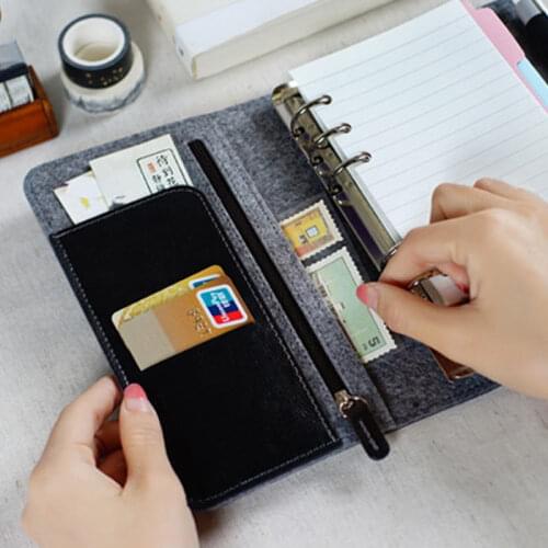 Yiwi Pu leather & Felt Planner A6 Loose Leaf Notebook Vintage Organizer with zip bag inside