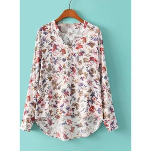 Floral Print Vintage Blouse Woman V-Neck 2021 Autumn Summer Fashion casual blouse Female Loose long sleeve Lady Blusa Feminina