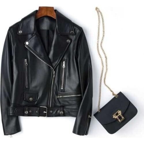 Genuine Leather Jacket Women 100% Real Sheepskin Sheep Bomber Basic Jacket Motorcycle Outerwear Coat chaqueta mujer Plus Size