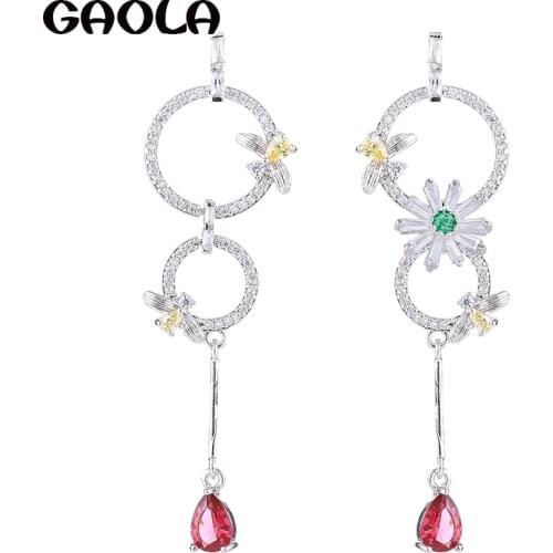 GAOLA New Design Flower Shape Multicolor Cubic Zirconia Long Dangle Earrings for Woman GLE7635L