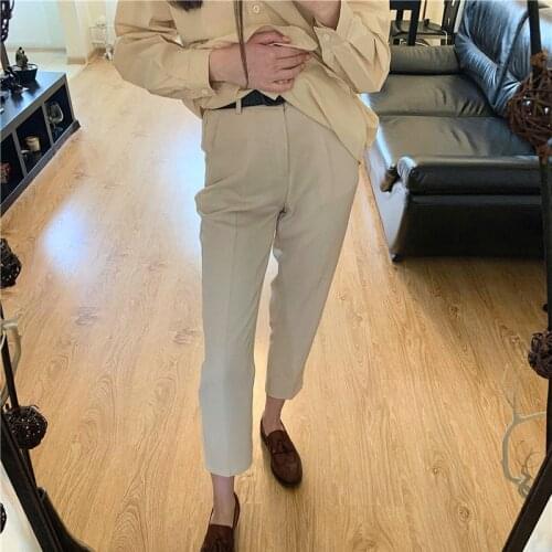 New 2020 Spring Summer Elegant Women High Waist Suit Pants Solid Casual Loose Long Pants Office Lady Straight Female Trousers