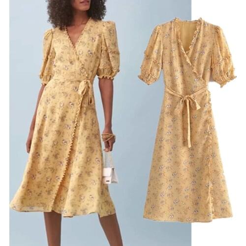 Jenny&Dave Summer Party Dress Women Enlgand Indie Folk ELegant Ruffles Floral Print Romantic V-neck Vestidos De Fiesta De Noche