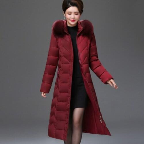 Winter Warm Coat Plus Size Women Slim Thicken Long Down Cotton Jacket Womens High Quality Hooded Fur Collar Outerwear 5XL LM020