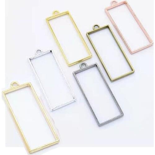 10pcs 19*48mm 7 Colors Alloy Jewelry Accessories Rectangle Charm Hollow Glue Blank Pendant Tray Bezel