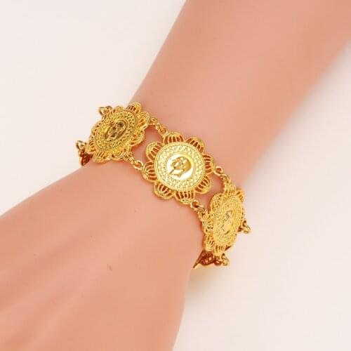17.5cm+5.5cm Money Coin Bracelet gold Islamic Muslim Arab Coins Bracelet for Women Men Arab Country Middle Eastern Jewelry