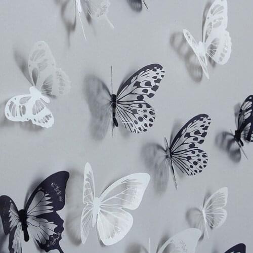 18Pcs 3D Black And White Butterfly Sticker Art Wall Decal Home Decoration Room Decor SNO88