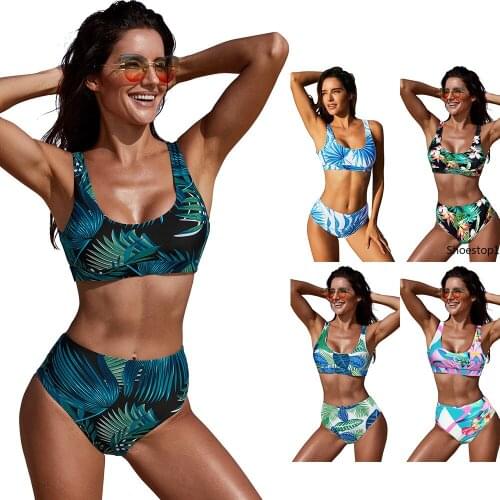 2020 Push Up Sexy Bikini Set Swimsuit Swimwear Women Striped Bathing Suit Cross Strap Tank Crop Top Bikinis Padded Beach Suits