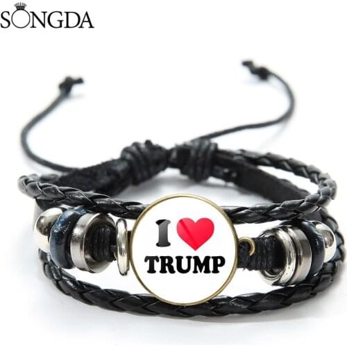 2020 Trump I Love Trump Bracelet Famous America President Washington Lincoln Face Glass Cabochon Leather Bracelet Jewelry