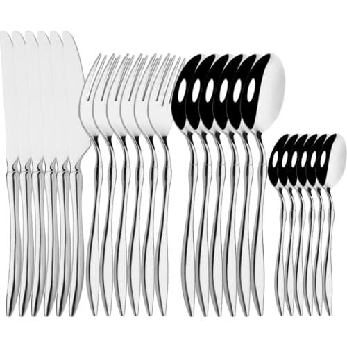 24Pcs Silver Dinnerware Cutlery Set 18/10 Stainless Steel Tableware Fork Knife Spoon Flatware Home Hotel Party Silverware Set