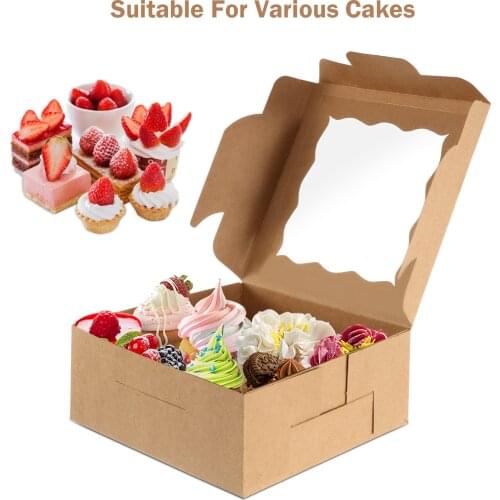25Pcs 6" Kraft Paper Bakery Cookie Cake Pies Boxes with Windows Package Decorative Box for Food Gifts Box Packaging Bag