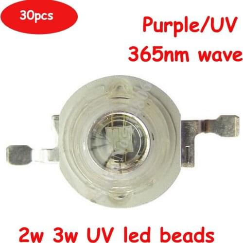 30pcs 45mil 2W 3W 3.4-3.6V 600-700mA UV Ultraviolet Purple 365nm LED Light Bulb Chip