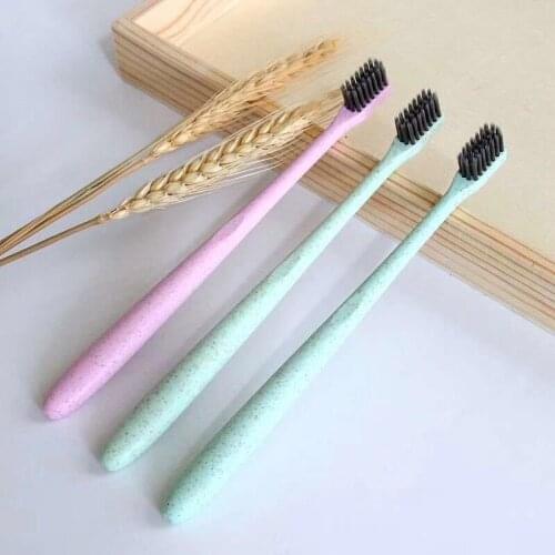 5 Piece Set Wheat Straw Toothbrush Adult Soft Bristle Bamboo Charcoal Spare Charcoal Bar Men And Women Household Family
